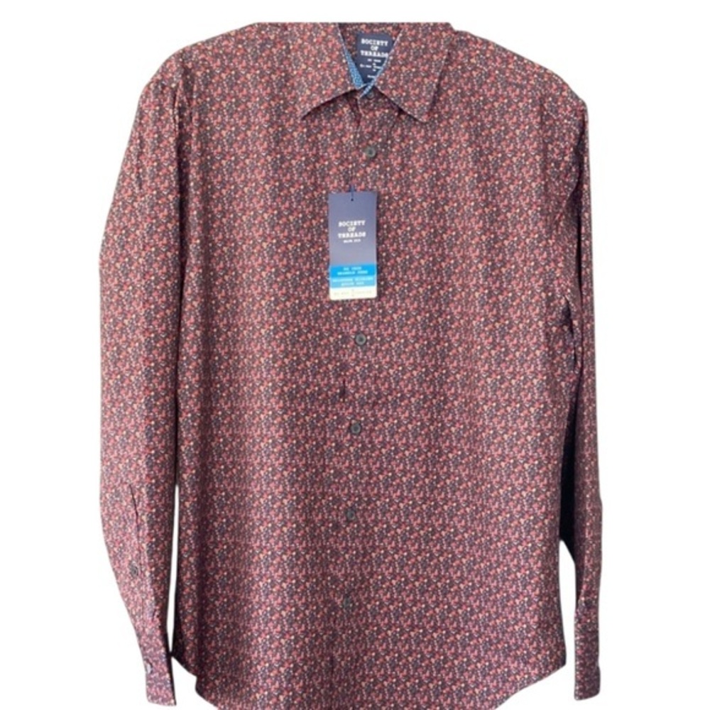 Society Of Threads Red Floral Button Down Shirt